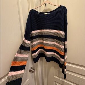 CAbi Navy and Multicolor Striped Sweater
